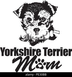 Yorkshire Terrier Yorkie Hund Rasse Haustier Welpen isoliert Kopf Gesicht Stock Vektor