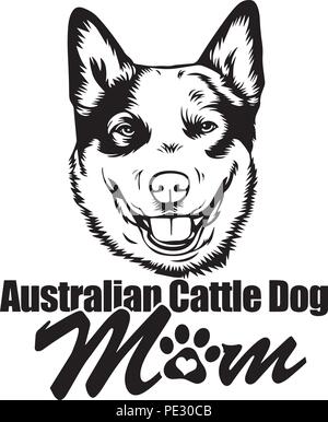 Australian Cattle Dog breed Haustier Welpen isoliert Kopf Gesicht Stock Vektor