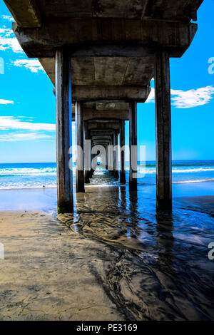 Unter Scripps Pier in San Diego, Kalifornien Stockfoto