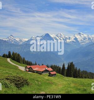 Berge Eiger, Mönch und Jungfrau, Blick vom Mount Niederhorn. Berner Oberland, Schweiz. Stockfoto