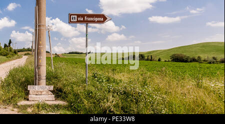 Entlang der historischen Route der Via Francigena, Toskana, Italien. 2018. Stockfoto