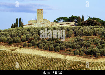 Toskana - SEPTEMBER 24: Typische Hügel und Bauernhaus, Toskana, Italien, September 24,2007. Stockfoto