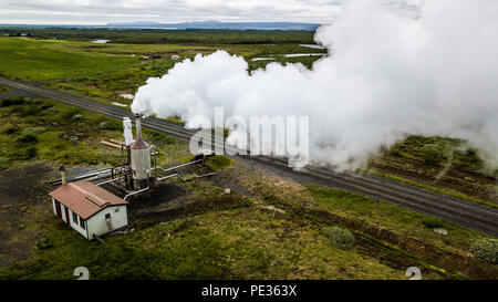 Geothermie Projekt Efri Reykir, dass Wärme Energie zu über 500 Häuser, Efri Reykir, Southern Island Stockfoto