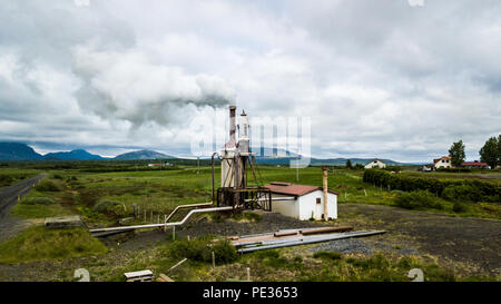 Geothermie Projekt Efri Reykir, dass Wärme Energie zu über 500 Häuser, Efri Reykir, Southern Island Stockfoto