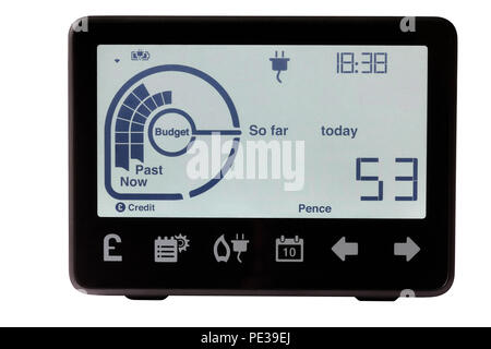 Smart Meter im Haus Anzeige isoliert auf weißem Hintergrund Stockfoto