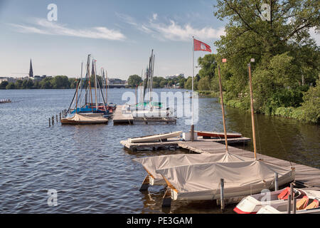 Anlegestelle "Bodos Bootssteg" an der Außenalster in Hamburg. Stockfoto