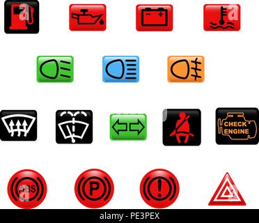 Computer-generierte Abbildung. Reihe von Icons: Auto Warnleuchten Stock Vektor