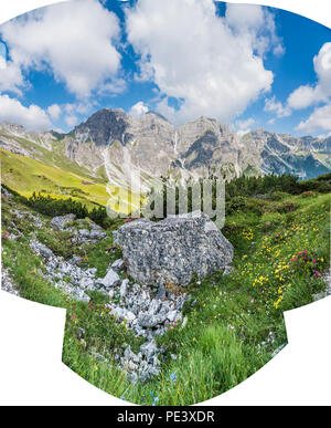 Berg Szene der Schlick Berge der Kalkkogel am Kreuzjoch in Fulpmes Stadt - Dorf im Stubaital in Tirol Stockfoto