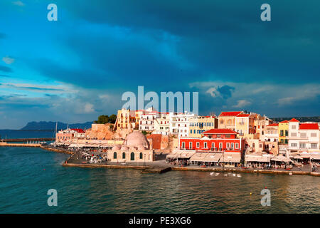 Panorama der alten Hafen, Chania, Kreta, Griechenland Stockfoto