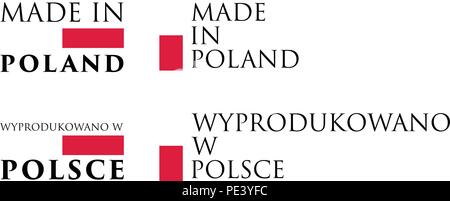 Einfach gemacht in Polen/Wyprodukowano w Polsce (Polnische Übersetzung) Label. Text mit nationalen Farben angeordnet horizontal und vertikal. Stock Vektor