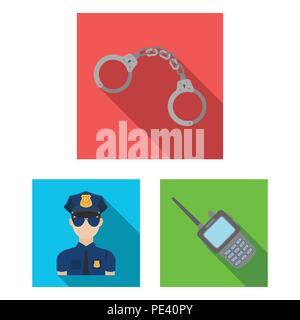 Polizei, Abteilung flachbild Symbole im Set Sammlung für Design. Detektiv und Zubehör vektor Symbol lieferbar Abbildung. Stock Vektor