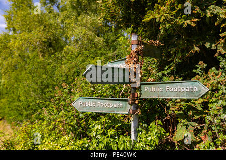 Mehrere Zeichen auf öffentlichen Gehwegen, auf dem Land, in den Cotswolds zeigen, England Stockfoto