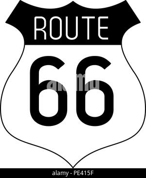 66 Beschilderung Symbol in schwarze und weiße Route Stock Vektor