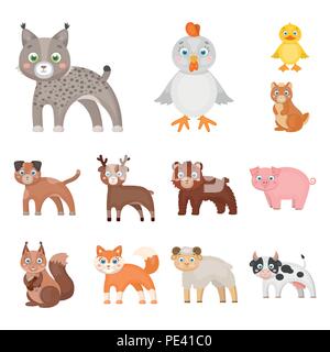 Spielzeug Tiere cartoon Symbole im Set Sammlung für Design. Vogel, Räuber und Pflanzenfresser vektor Symbol lieferbar Abbildung. Stock Vektor