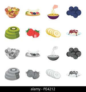 Obst und andere Lebensmittel. Essen set Sammlung Icons im Cartoon, Schwarzweiß-Stil vektor Symbol lieferbar Abbildung. Stock Vektor