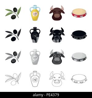 Spanien, das Land, den Tourismus und andere Symbol im Comic-stil. Tamburin, Instrument, musikalische, Icons in der Sammlung. Stock Vektor