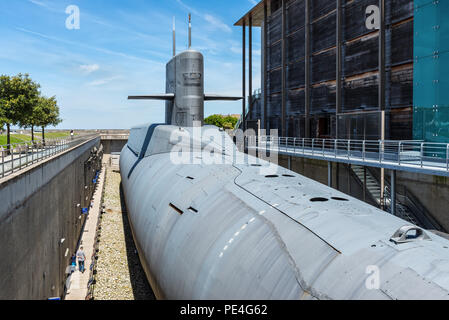 Bergerac, Frankreich - 22. Mai 2017: Atom-U-Boot der Französischen Marine Le Redoutable im 'Cite de la Mer" (Stadt am Meer), Maritime Museum Stockfoto