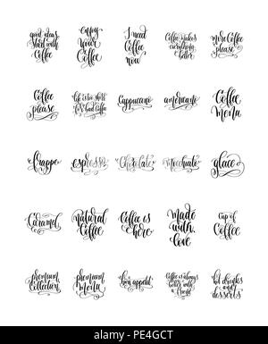 Satz mit 25 hand Schrift Zitate über Kaffee trinken, Kaffee sh Stock Vektor