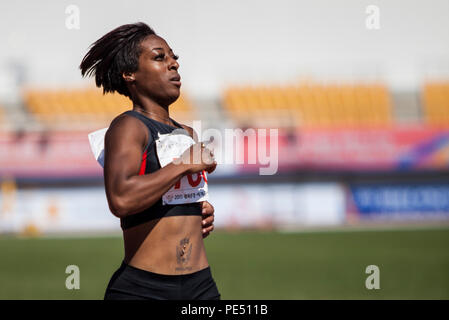 Us-Leichtathlet La Tisha Formen konkurriert in der Frauen 100 m Wettbewerb 2015 6 CISM World Games. Die cism World Games bietet die Möglichkeit für die Athleten von über 100 verschiedenen Nationen zusammen zu kommen und Freundschaft durch Sport genießen. Das 6. jährliche CISM World Games werden an Bord Mungyeong, Südkorea, 30. September - 11. Oktober statt. (U.S. Marine Corps Foto von Cpl. Jordan E. Gilbert/Freigegeben) Stockfoto