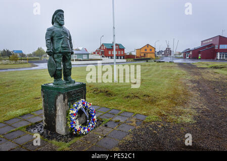 Statue von Fisherman Eyrarbakki Fischerdorf an der Südküste Islands Stockfoto
