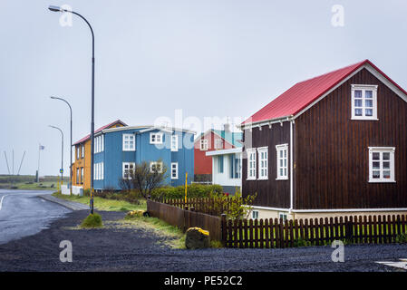 Traditionelle Häuser in Eyrarbakki Fischerdorf an der Südküste Islands Stockfoto