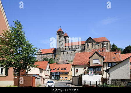 Magdeburg, Deutschland - Juni 6, 2018: Blick auf die Stiftskirche St. Servatius in der Weltkulturerbestadt Quedlinburg, Deutschland. Stockfoto