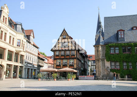 Magdeburg, Deutschland - Juni 6, 2018: Blick auf die Stiftskirche St. Servatius in der Weltkulturerbestadt Quedlinburg, Deutschland. Stockfoto