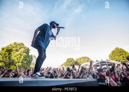 Norwegen, Oslo - August 09, 2018. Der amerikanische Rapper 6 Mangel führt ein Live Konzert während der norwegischen Musik Festival Øyafestivalen 2018 in Oslo. (Foto: Gonzales Foto - Terje Dokken). Stockfoto