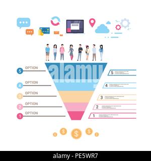 Menschen Gruppe Data Cloud Synchronisation business timeline Prozessablauf Infografiken Vorlage für Präsentation und Workflow layout Diagramm verwendet werden, Trichter, Web Design. Kopieren Sie Platz banner Stock Vektor