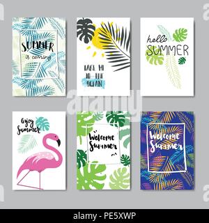 Genießen Sommer flamingo Abzeichen isoliert typografische Gestaltung Label. Jahreszeit Urlaub Schriftzug für Logo, Vorlagen, Einladungen, Grußkarten, Drucke und Poster. Stock Vektor
