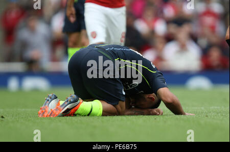 Das Emirates Stadium, London, UK. 12. Aug 2018. Sergio Aguero (MC) im Arsenal v Manchester City Premier League Spiel im Emirates Stadium, London, am 12. August 2018. ** Dieses Bild ist für die redaktionelle Nutzung nur ** Quelle: Paul Marriott/Alamy leben Nachrichten Stockfoto