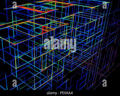Neon Würfel Hintergrund - Fraktale digital erzeugten Bild Stockfoto