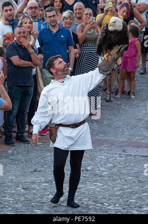 Pisticci (Italien) - Die mittelalterliche Fest Enotria Felix in der Weißen Stadt Provinz Matera. Hier die Show der Falknerei, mit Adler, Eulen und Falken Stockfoto