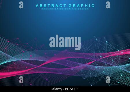 Technik abstrakt Hintergrund mit angeschlossenen Leitung und Punkten. Grosse Daten Visualisierung. Perspektive Hintergrund Visualisierung. Analytische Netzwerke. Vector Illustration. Stock Vektor