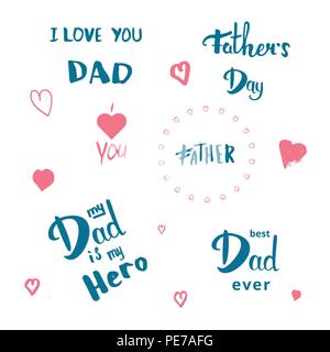 Set Der glückliche Vater Tag Zitate. Handschriftliche Beschriftung. Vatertag Banner. Vector Illustration. Stock Vektor