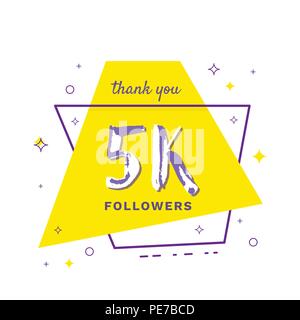 5k-Anhänger danke Karte. Feier 5000 Abonnenten geometrische Banner. Für social media-Vorlage. Vector Illustration. Stock Vektor