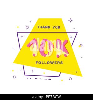 10 k Anhänger danke Karte. Feier 10000 Abonnenten geometrische Banner. Für social media-Vorlage. Vector Illustration. Stock Vektor
