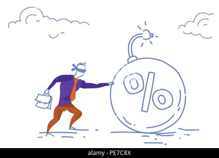 Geschäftsmann geschlossenen Augen drücken Prozent Schulden Bombe business Krise Konzept horizontale Skizze doodle Stock Vektor