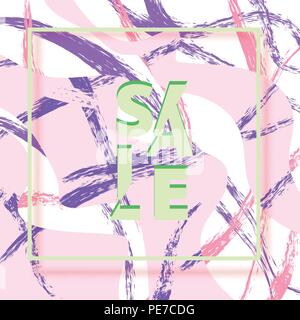 Verkauf Karte. Square Banner für Web mit in Scheiben geschnittenen text Effekt. Pinsel malen Dekoration Hintergrund. Vector Illustration. Stock Vektor