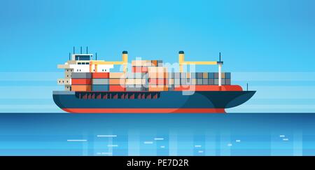 Industrielle sea Cargo Logistics container import export Fracht schiff Wasser Lieferung Transport concept international Versand waagrechten Stock Vektor