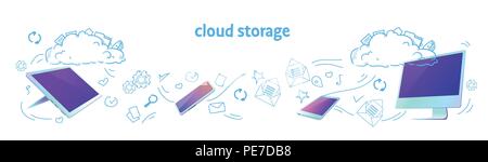 Data Cloud Storage online Synchronisation-Datenbank Konzept horizontaler banner Skizze doodle Stock Vektor