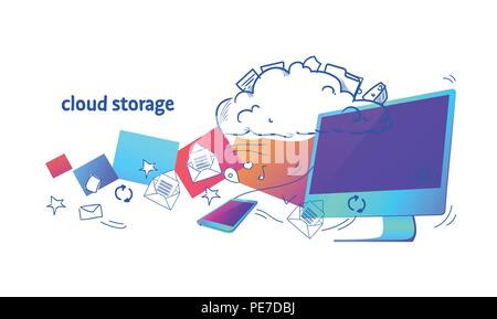 Data Cloud Storage computer App online Synchronisation-Datenbank Konzept horizontale Skizze doodle Stock Vektor