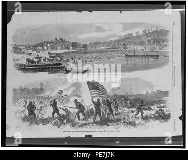 Armee Rindfleisch schwimmen die Occoquan River, Virginia - skizziert durch Herrn A.R. Waud. Die Schlacht an der Milliken Bend - skizziert durch Herrn Theodore R. Davis. Stockfoto