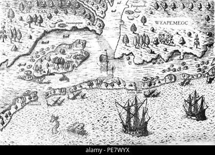 Ankunft der Engländer in Nord-carolina - 1585. Stockfoto