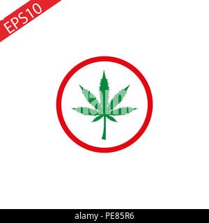 Cannabis leaf Symbol in Verbot roten Kreis. Kein Marihuana, keine Drogen. Verbotene Zeichen auf weißem Hintergrund. Vektor. Stock Vektor