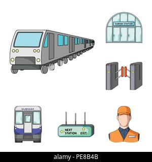 U-Bahn-, U-Bahn cartoon Symbole im Set Sammlung für Design. Stadtverkehr vektor Symbol lieferbar Abbildung. Stock Vektor