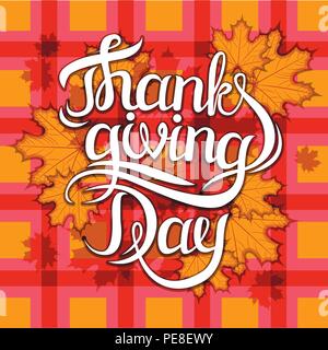 Vektor Tag thanksgiving Gruß Schriftzug Phrase - Happy Thanksgiving Tag - auf Unschärfe Herbst Hintergrund mit Flares. Stock Vektor