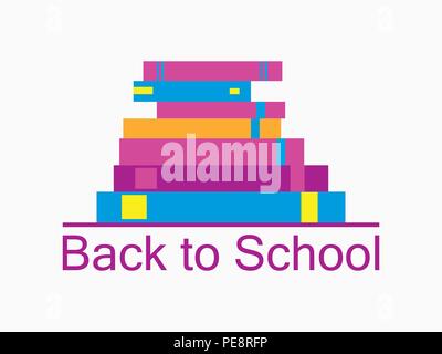 Zurück zu Hintergrund Schule mit Büchern. Bücherregal, Lehrbücher sind auf weißem Hintergrund. Schulbedarf Symbole. . Vector Illustration Stock Vektor