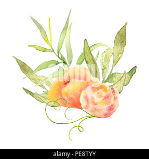 Hand gezeichnet Aquarell Strauß Blumen und Blätter. Aquarell Abbildung. Sie können für die Dekoration von Postkarten, Einladungen, Partys, Flyer, dekorative Gestaltung verwenden. Stockfoto