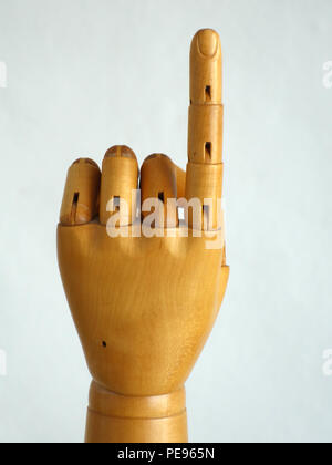 Holz- Hand Puppe, 1 Finger Geste Stockfoto